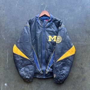 Vintage 90s University of Michigan Leather Jacket Pro Player Size Large